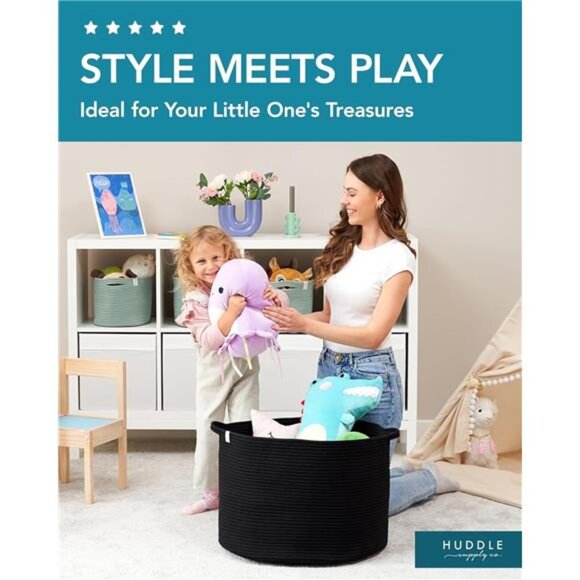 Extra Large Black Woven Basket 2 Pack Blanket Toy Laundry Storage Baskets - Picture 6 of 7